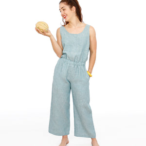 Jumpsuit mit Knopfleiste im Rückenteil, FRAU LEYLA, Papierschnitt